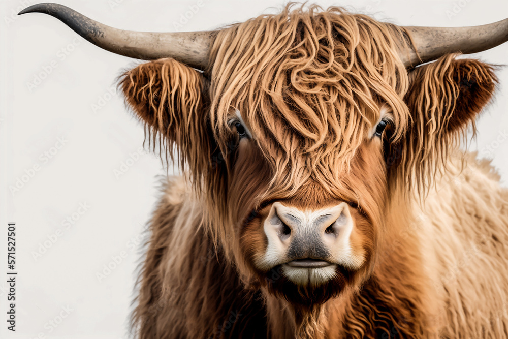 Beautiful horned Highland Cattle, Created using generative AI tools. - obrazy, fototapety, plakaty 