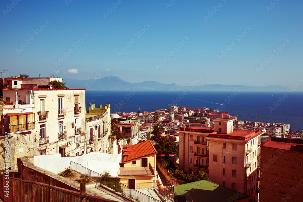 Naples panorama with the sea and vulcano