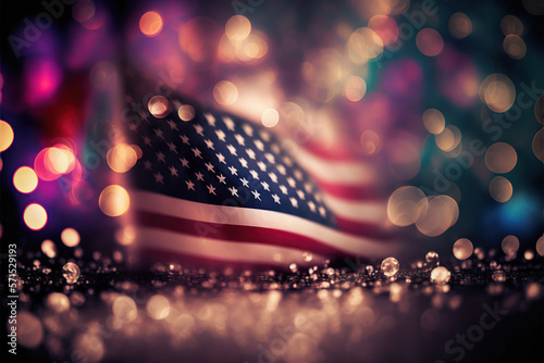 US flag happy Martin Luther King day, on bokeh background. Generative AI illustration.