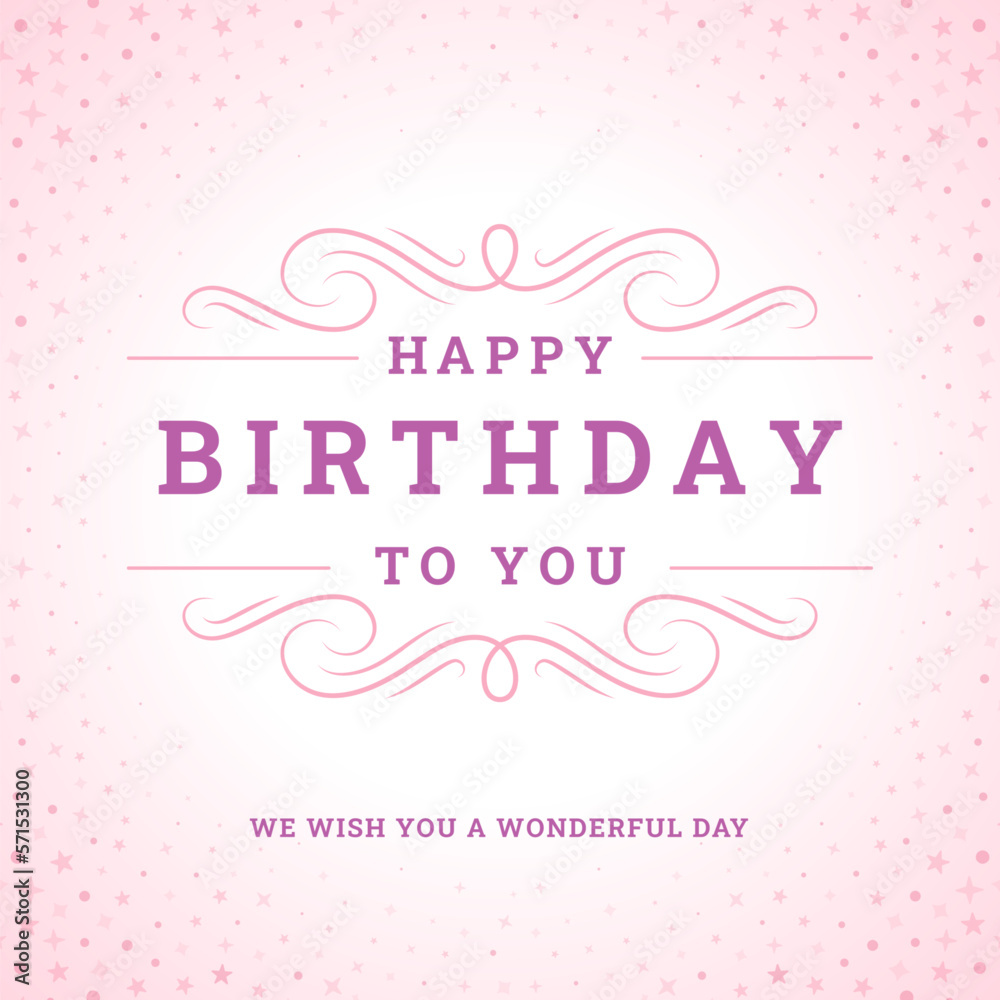 Happy birthday vintage pink greeting card best wishes typographic template vector flat illustration