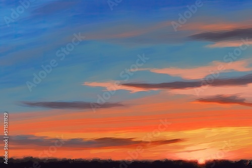 Sunset sky began to change from blue to orange. Generative AI © 2rogan