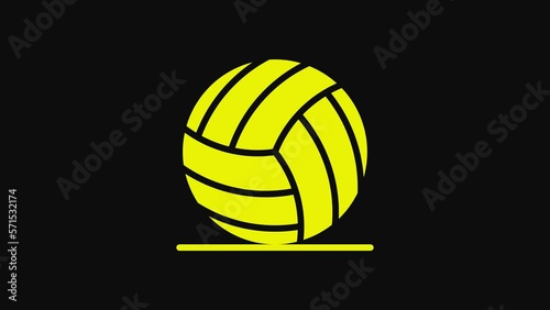 Yellow Volleyball ball icon isolated on black background. Sport equipment. 4K Video motion graphic animation