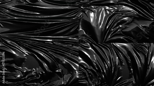 Blank black crumpled plastic foil wrap overlay mockup