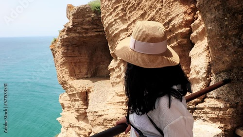 Female Traveler On The Historic Cape Kaliakra On The Black Sea Coast In Bulgaria. Closeup photo