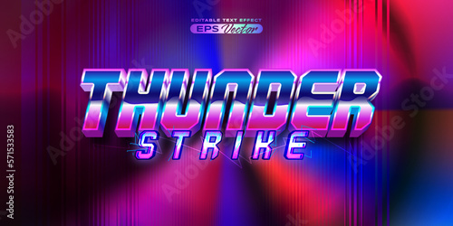 Retro text effect thunder strike futuristic editable 80s classic style with experimental background, ideal for poster, flyer, social media post with give them the rad 1980s touch