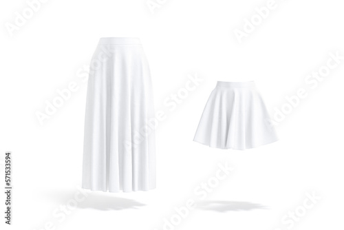 Blank white women maxi and mini skirt mockup, front view