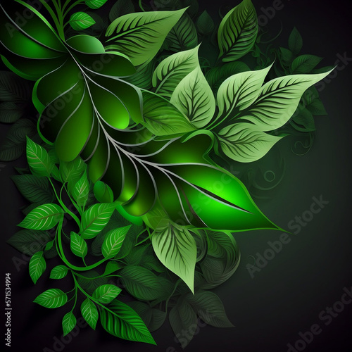 Elegant Green Leaf Background - Generated by Generative AI