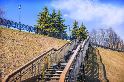 Staircase to Volzhsky boulevard and spruces, Kineshma, Ivanovo region photo