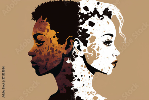 silhouette of a black and white woman with vitiligo. Generative AI photo