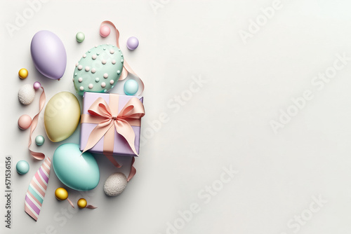 Easter Themed Gift Box and Egg Illustration - Generated by AI with Copyspace
