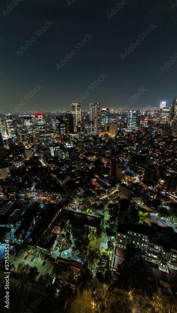 Fototapeta premium Beautiful aerial view of the capital of Mexico city at night.