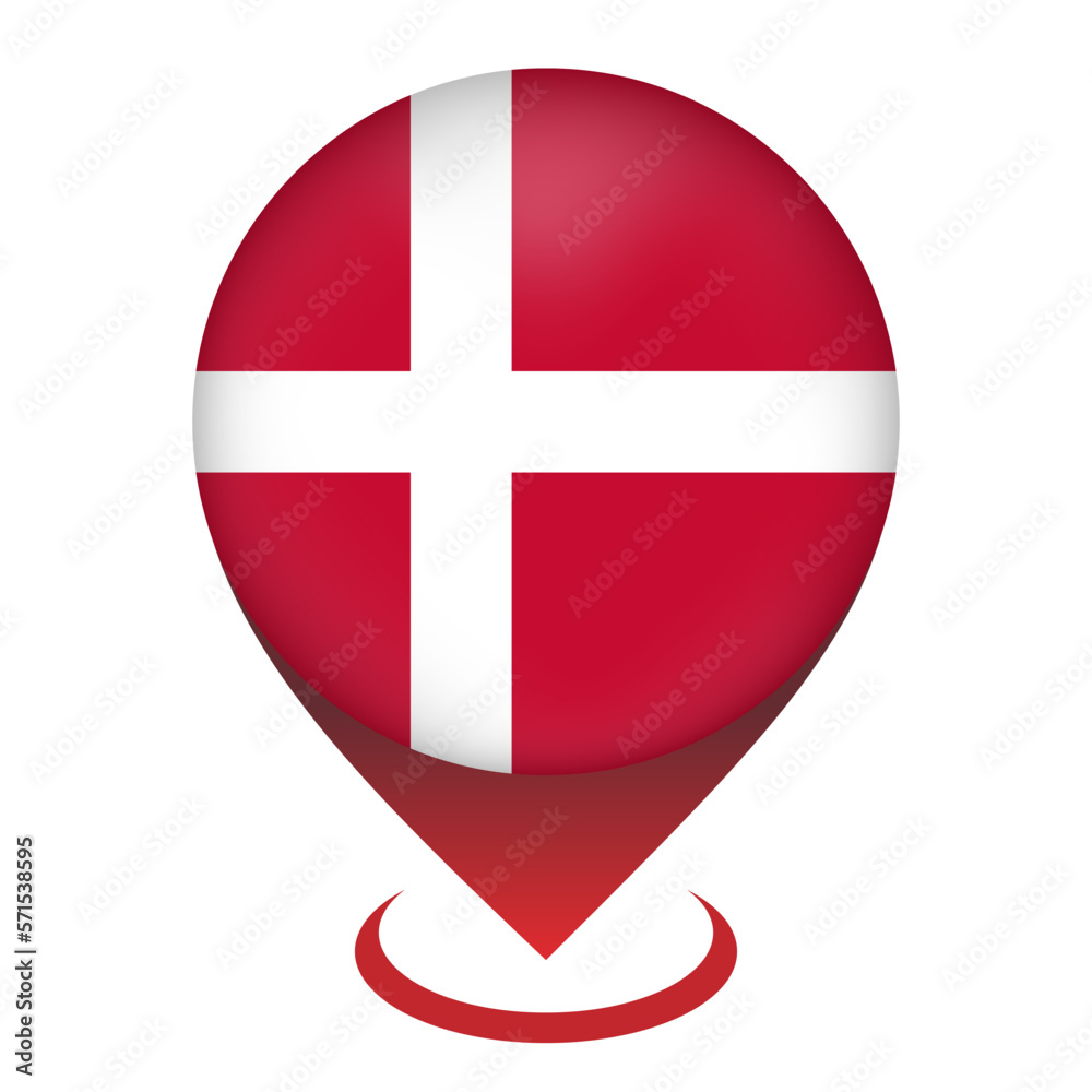 Obraz premium Map pointer with contry Denmark. Denmark flag. Vector illustration.