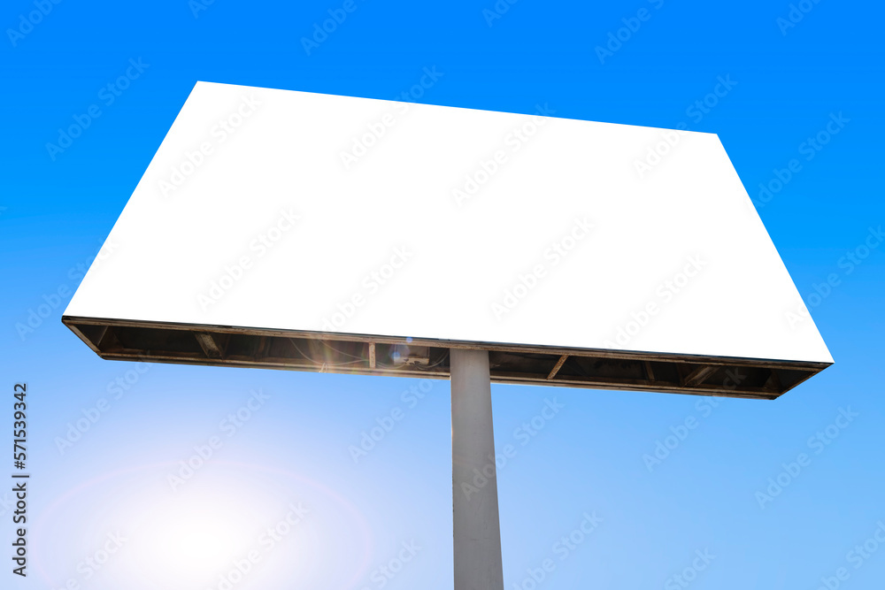 Obraz premium Advertising banner with white copyspace on background blue sky and solar illumination.