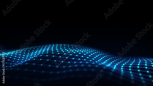 Colorful wave with motion dots and lines. Abstract digital background. Concept connection big data. Futuristic technology backdrop. 3D rendering. © Liudmyla