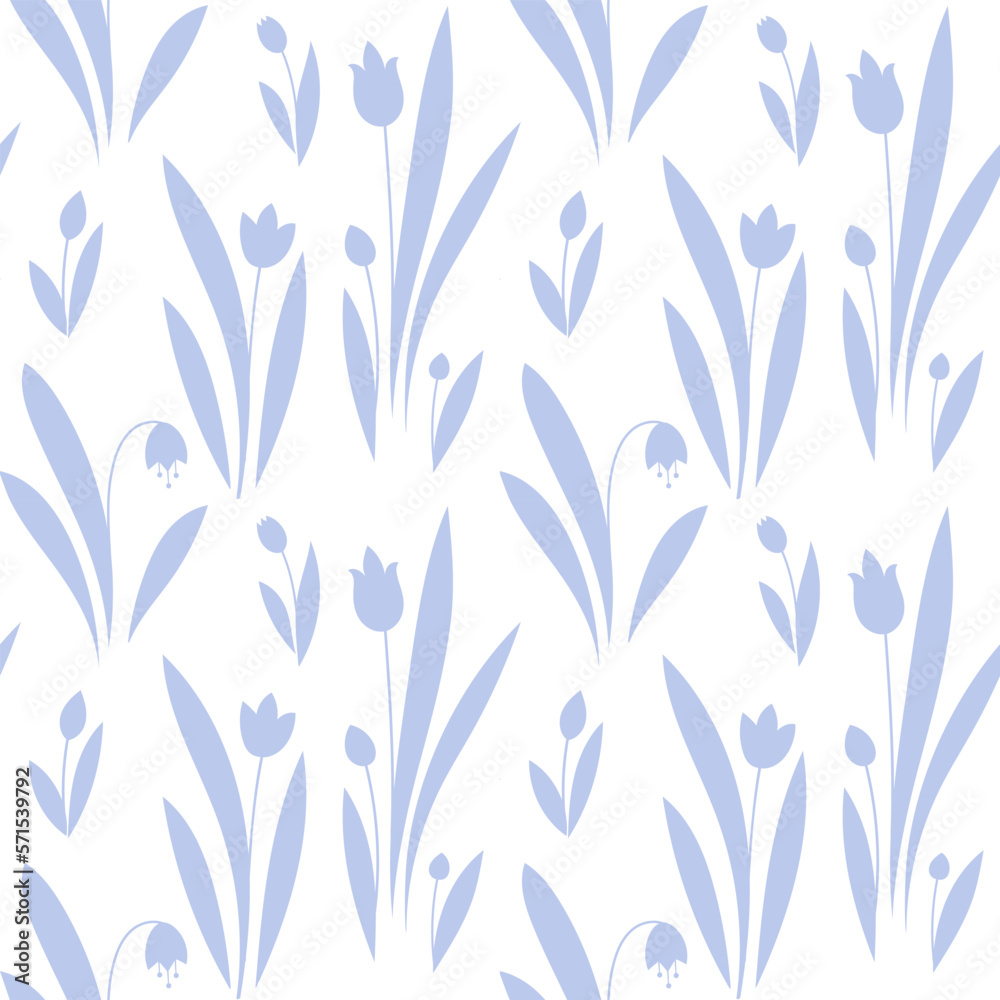 Spring flowers seamless vector pattern. Cute small flowers and leaves background, girly textile print