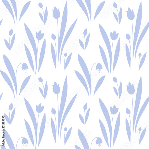 Spring flowers seamless vector pattern. Cute small flowers and leaves background  girly textile print