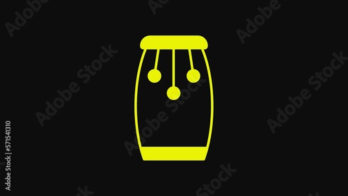 Yellow Conga drums icon isolated on black background. Musical instrument. 4K Video motion graphic animation