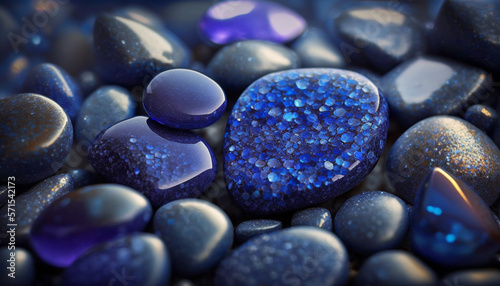 Elegant background design with beautiful blue and purple tanzanite stones, gem stone macro closeup. Suitable for use in various design projects, poster, wallpaper etc. Generative AI. photo