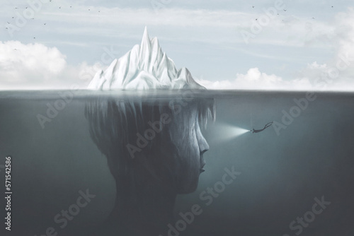 Illustration of surreal iceberg, abstract identity concept photo