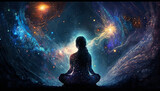 universe meta human goddess spirit silhouette on galaxy space background, new quality colorful spiritual stock image illustration wallpaper design, Generative AI 
