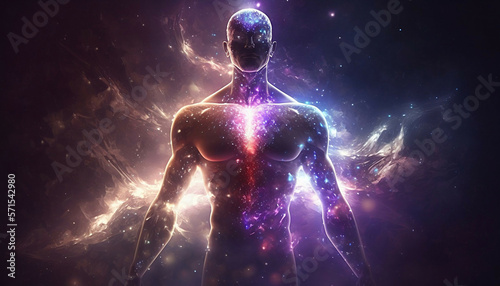 universe meta human god spirit silhouette on galaxy space background, new quality colorful spiritual stock image illustration wallpaper design, Generative AI   © Serhii