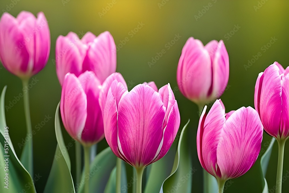 Pink tulips in the garden in spring background generative ai