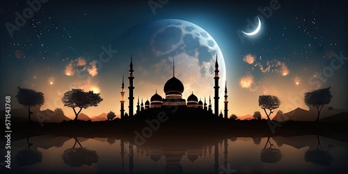 Sky night Pray s, moon wallpaper, islamic night. Generative AI