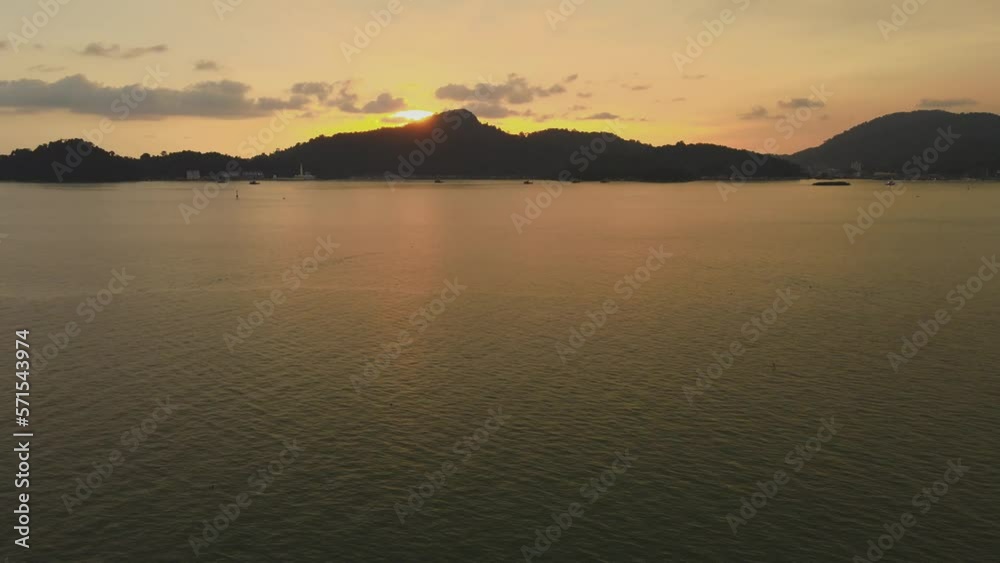 Drone view of Sunset at sea on Marina Island, Malaysia. shot away. Drone view of Sunset at sea on Marina Island, Malaysia. shot away.