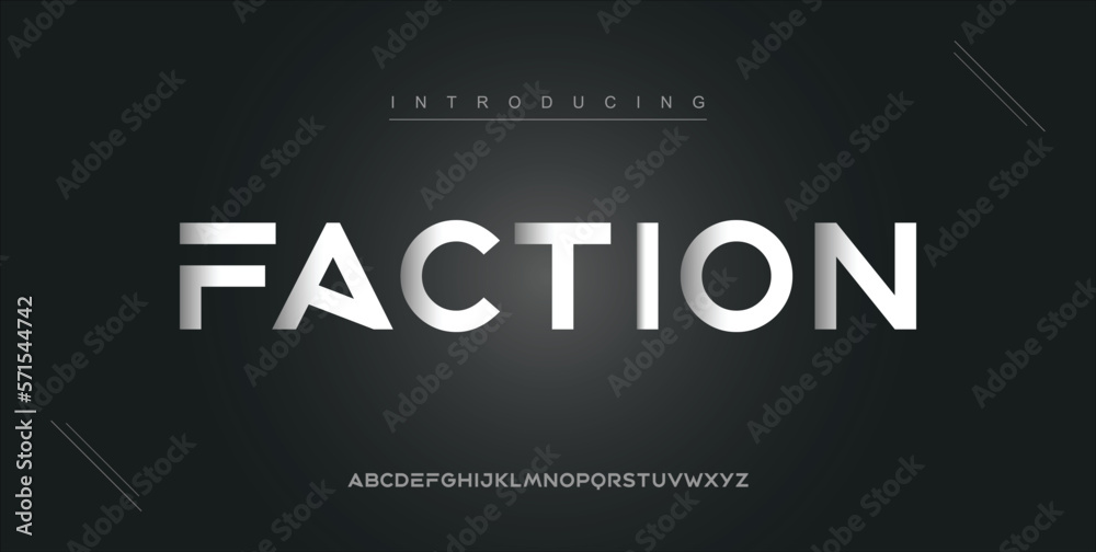 Faction digital modern alphabet new font. Creative abstract urban, futuristic, fashion, sport, minimal technology typography. Simple vector illustration with number
