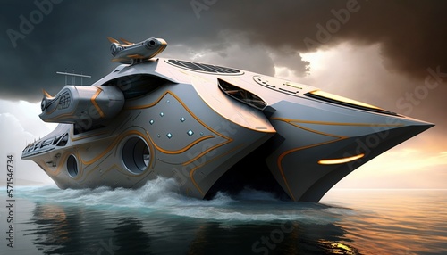 Cyber Futuristic Design Of Boat, The Future of Sea Travel