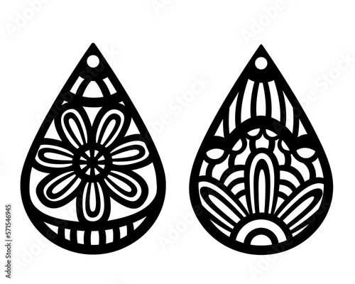 Drop shaped earrings. Vector design for plotter or laser cutting. Decorative design.