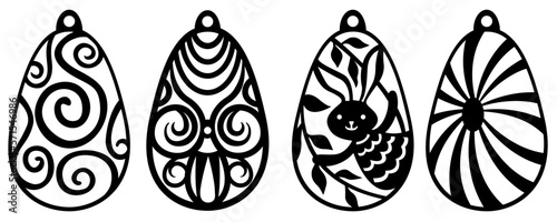 Decorative Easter ornaments. Vector design for plotter or laser cutting. Egg shaped earrings.