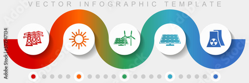 Renewable energy infographic vector template with icon set, miscellaneous icons such as power line, sun, solar panel and nuclear power plant for webdesign and mobile applications