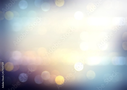 Lights bokeh motion on blue yellow blur empty backdrop. Abstract illustration.