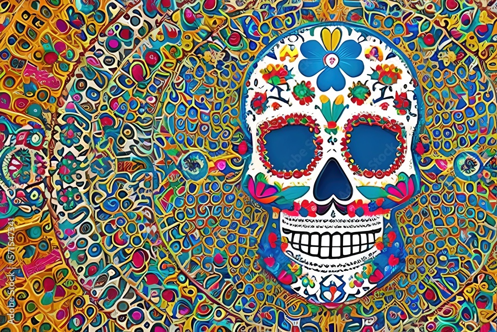 Sugar Skull to celebrate the Day of the Dead in Mexico. Mexican skull catrina. Generative AI Sugar Skull to celebrate the Day of the Dead in Mexico. Mexican skull catrina. Generative AI