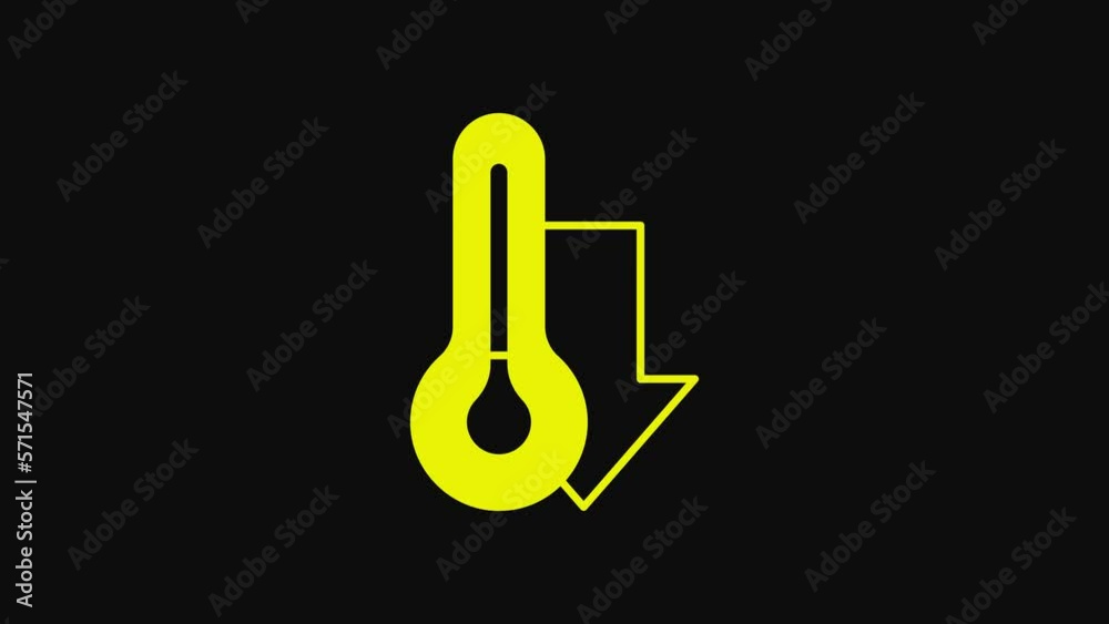 Yellow Meteorology thermometer measuring icon isolated on black background. Thermometer equipment showing hot or cold weather. 4K Video motion graphic animation Yellow Meteorology thermometer measuring icon isolated on black background. Thermometer equipment showing hot or cold weather. 4K Video motion graphic animation