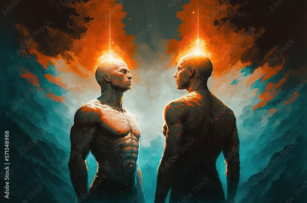 Illustration of twin gods. Gemini Zodiac Sign. Fantastic scenery