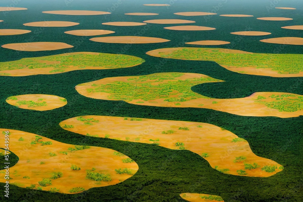 Aerial drone view of the Xingu Indigenous Park territory border and