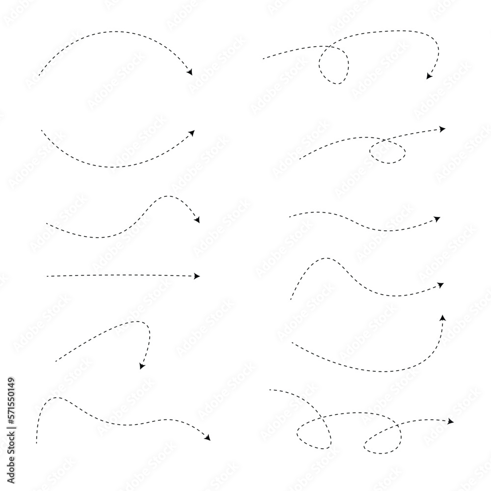 Set of dashed line arrows