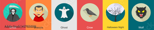A set of 6 halloween icons as ghost, dracula, crow
