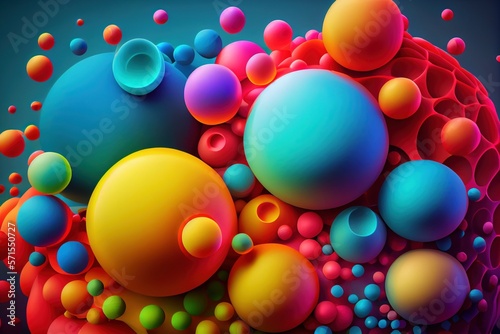 Multi-colored bright balls. Background from colored balloons. Screensaver, background. Creative fun concept of colorful helium balloons, balls surprise flying, party is in the air. Generative AI