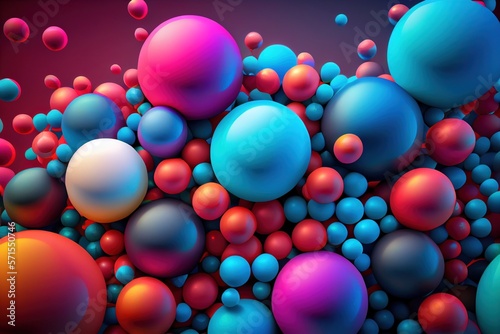 Multi-colored bright balls. Background from colored balloons. Screensaver, background. Creative fun concept of colorful helium balloons, balls surprise flying, party is in the air. Generative AI
