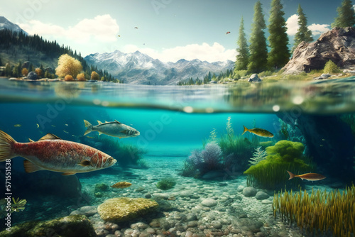 Fish - lake and mountains - Created with Generative AI technology. © Graxaim