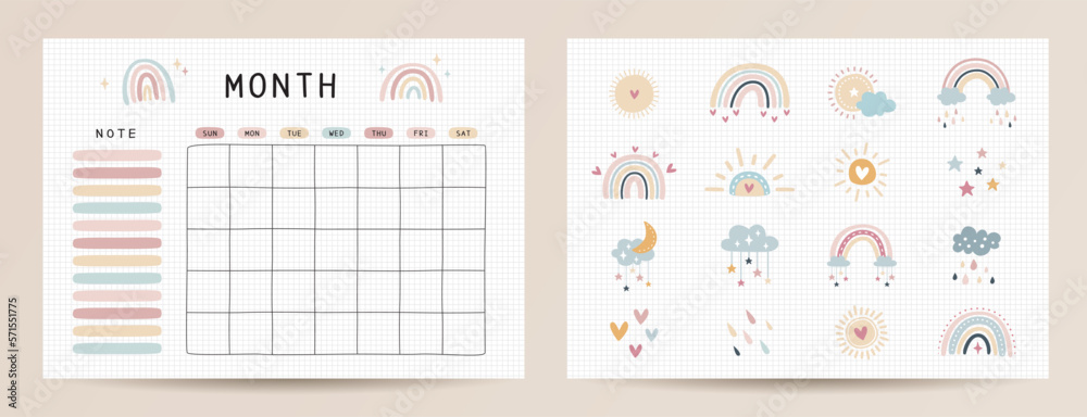 Monthly planner template. Vector illustration. Monthly planner template. Vector illustration.