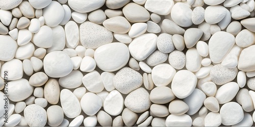Background of small  naturally polished white rock pebbles. Generative AI
