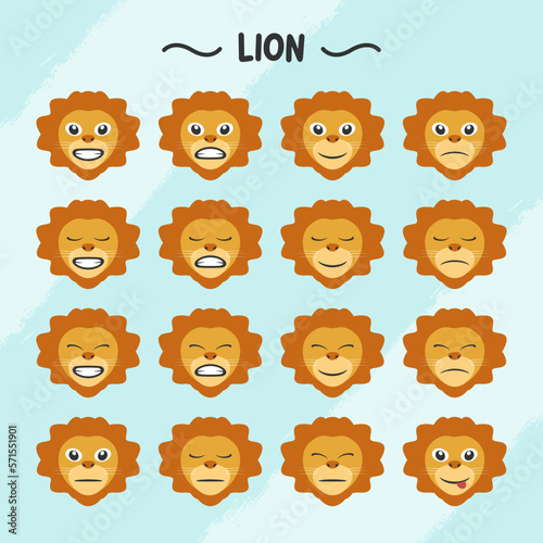 Collection of lion facial expressions in flat design style