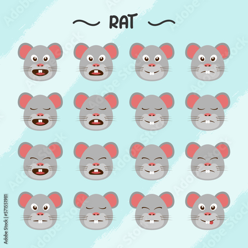 Collection of rat facial expressions in flat design style
