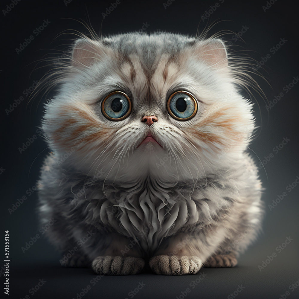Cute cate character on dark background, Generative AI