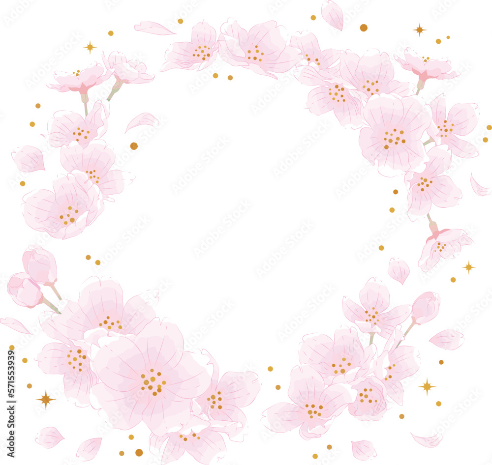 水彩画風の桜の円形フレーム