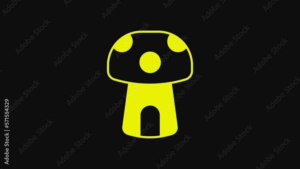 Yellow Fantasy mushroom house icon isolated on black background. Fairytale house. 4K Video motion graphic animation Yellow Fantasy mushroom house icon isolated on black background. Fairytale house. 4K Video motion graphic animation